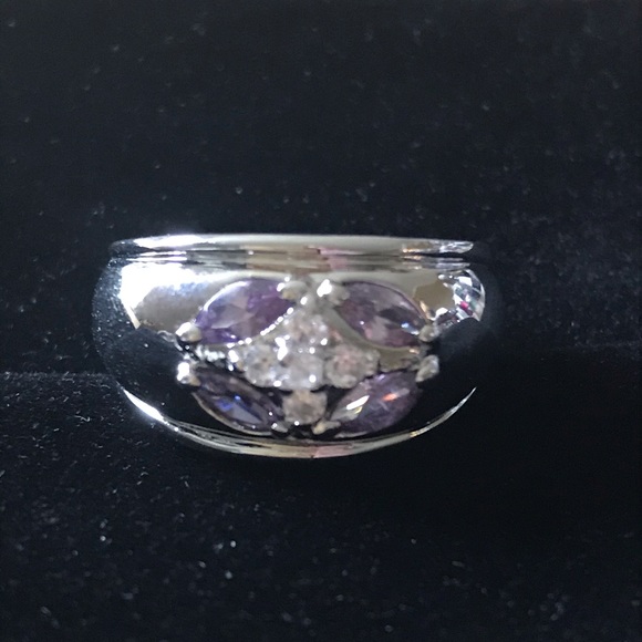 Sterling Wide Band Amethyst CZ Gem Ring 9 - Picture 6 of 8